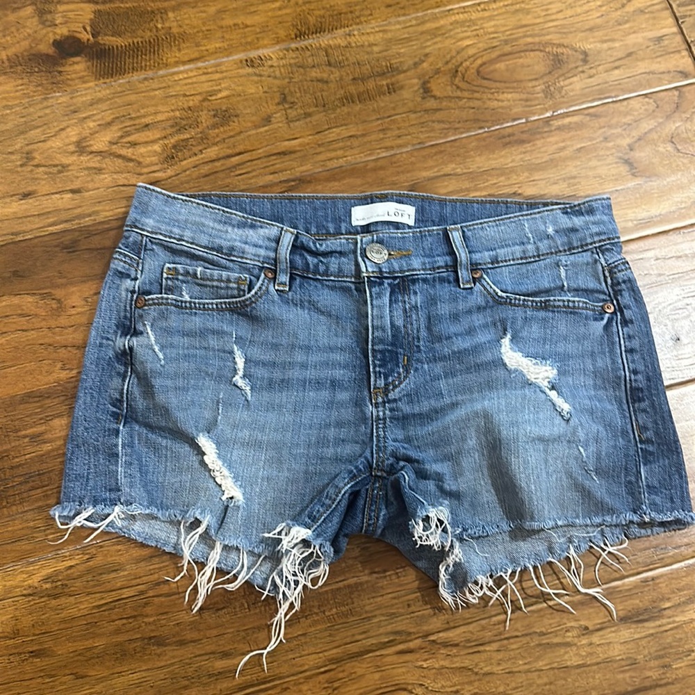Distressed jean shorts